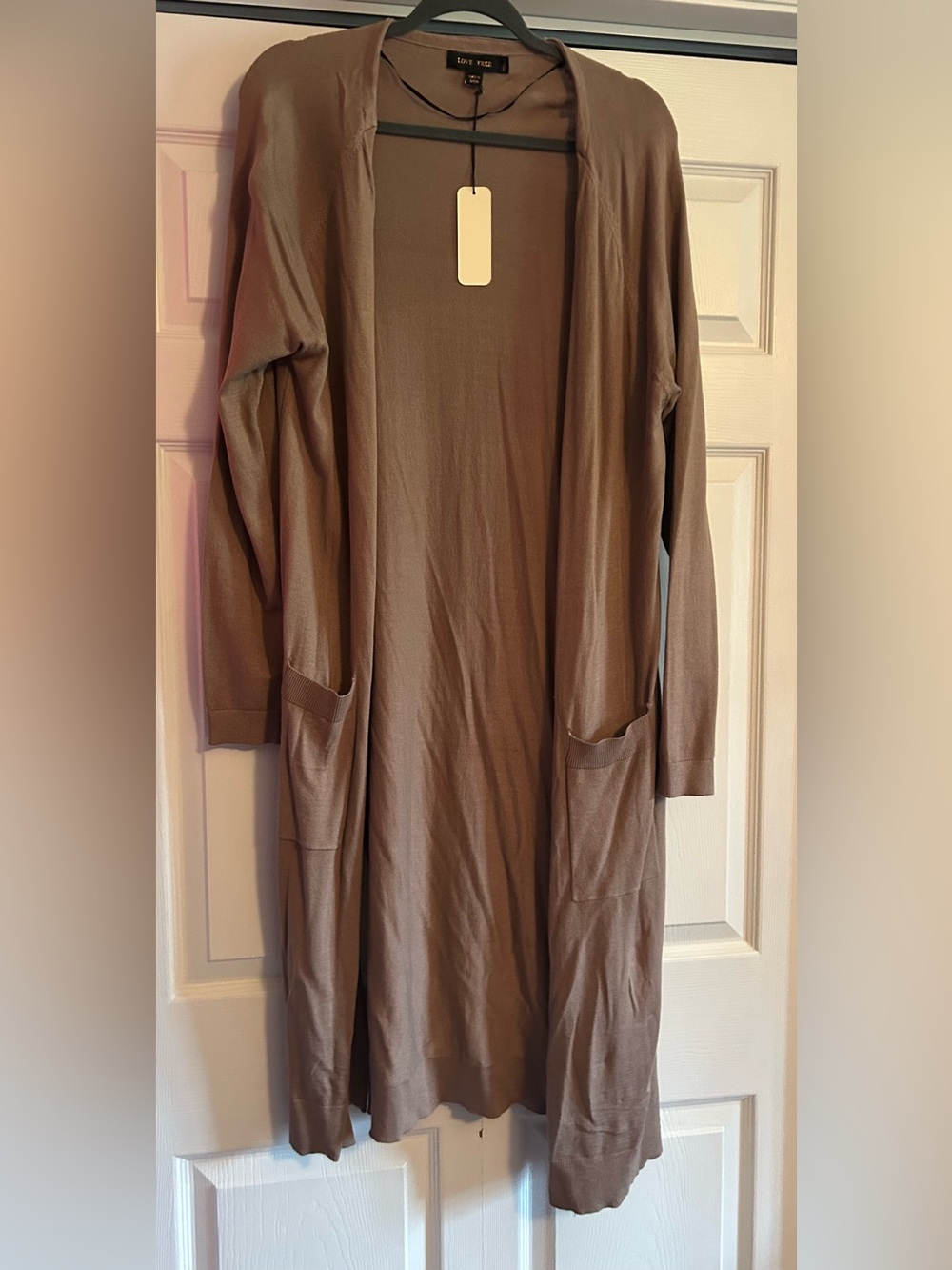 Long Open-Front Cardigan Duster in Taupe